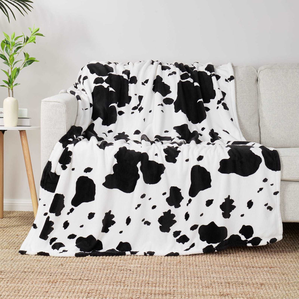 Cow Print Plush Throw