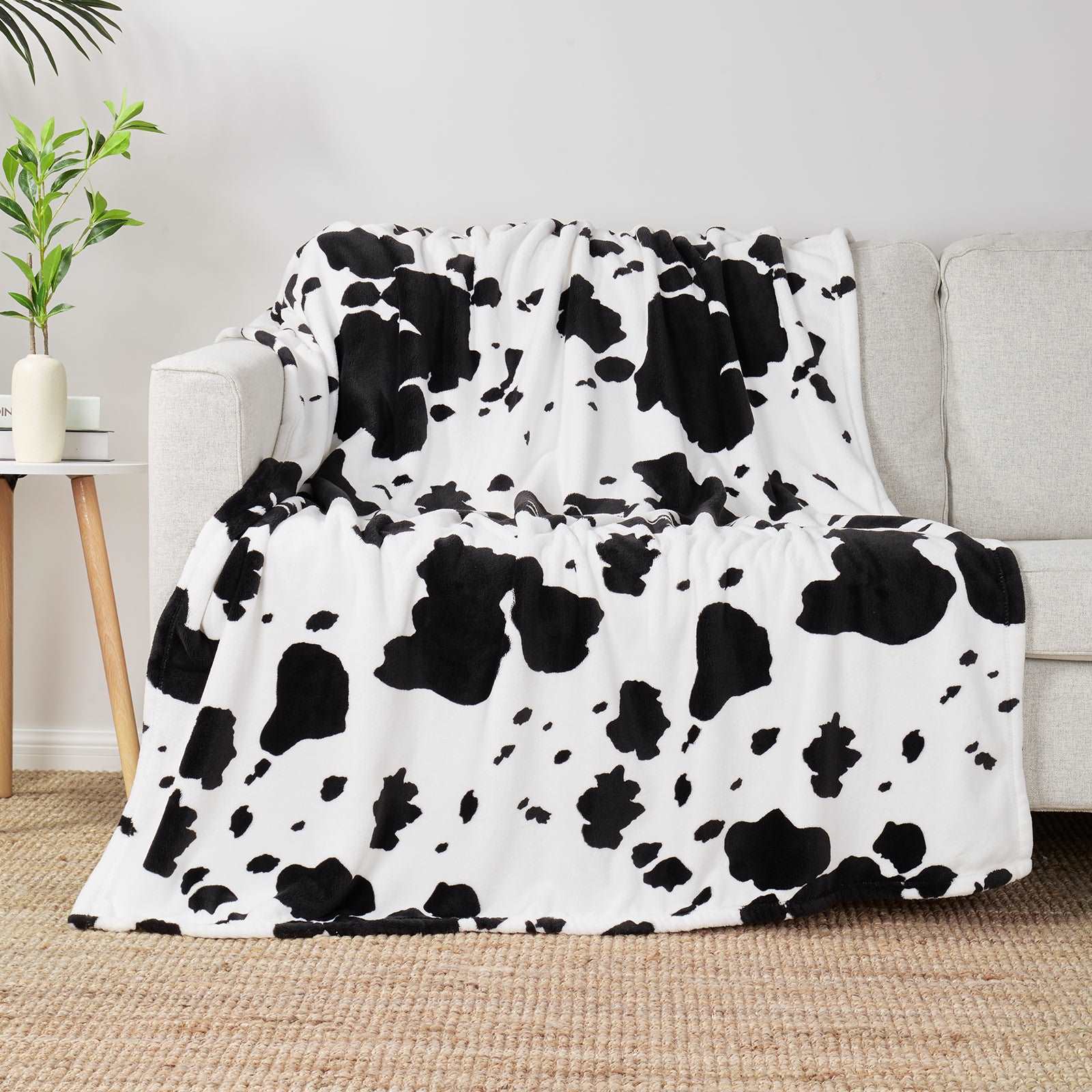 Cow Print Plush Throw