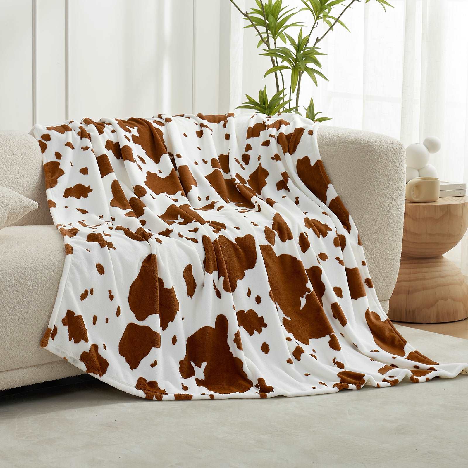 Cow Print Plush Throw