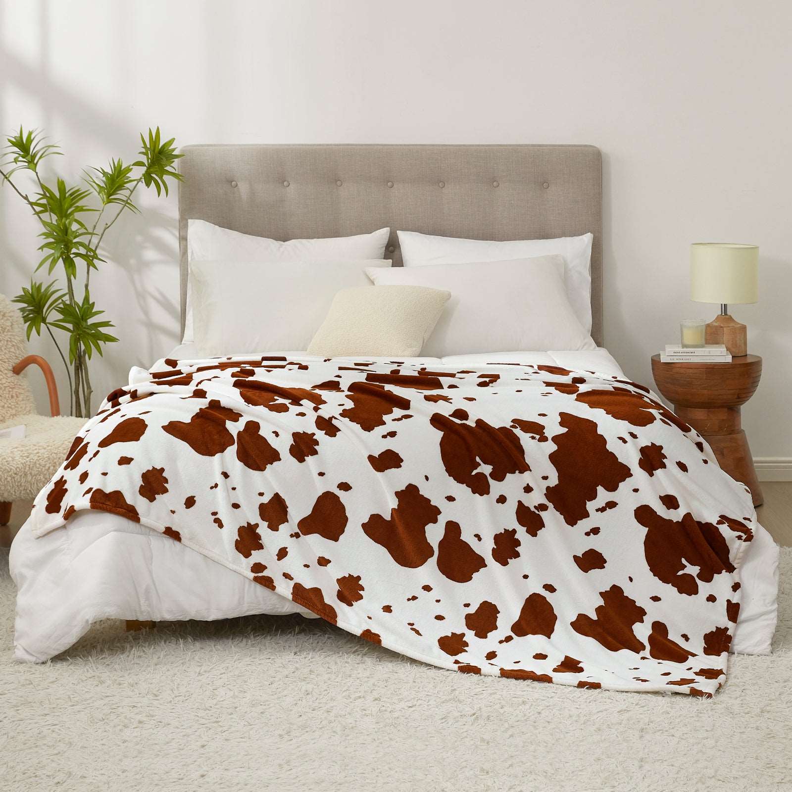 Cow Print Plush Throw