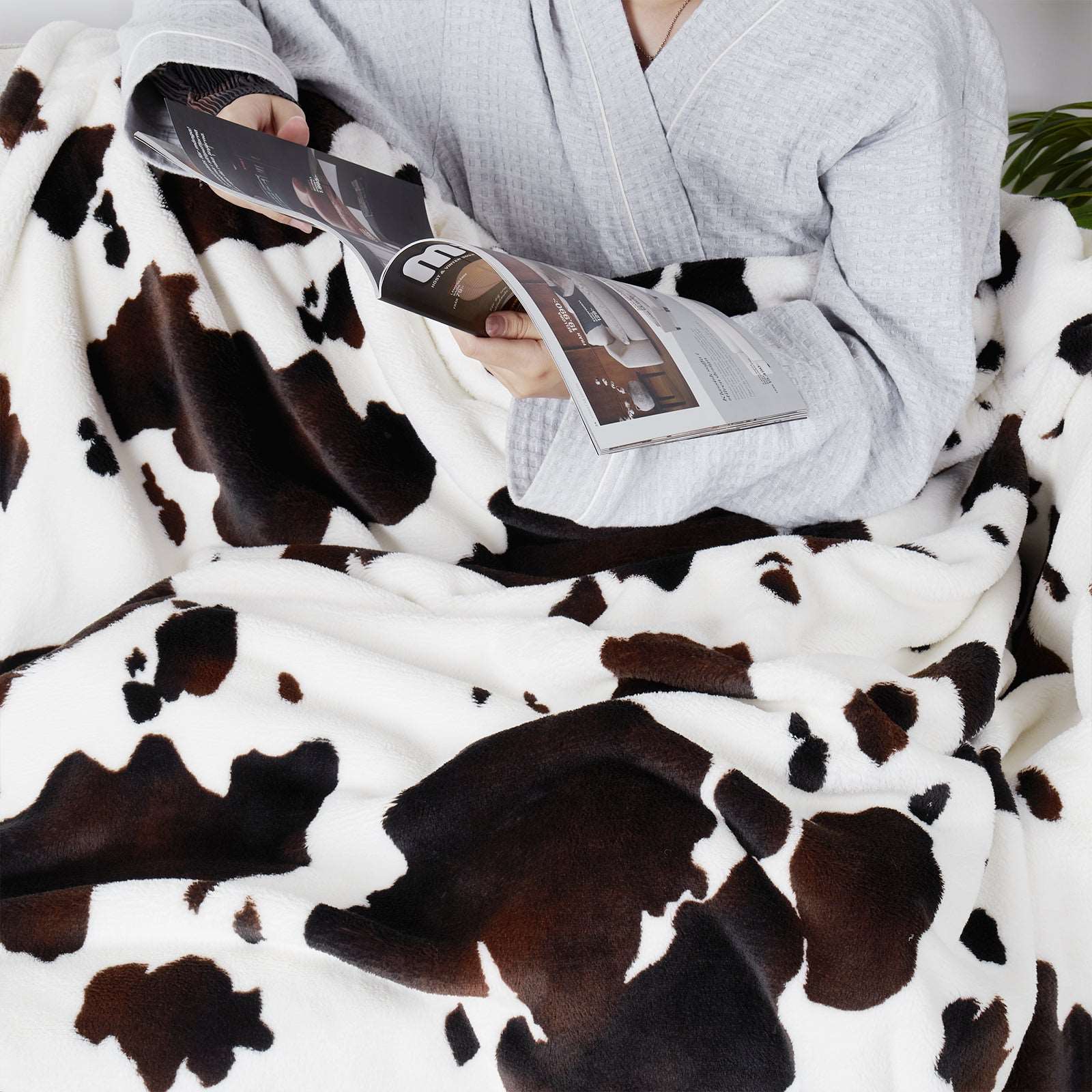 Cow Print Plush Throw