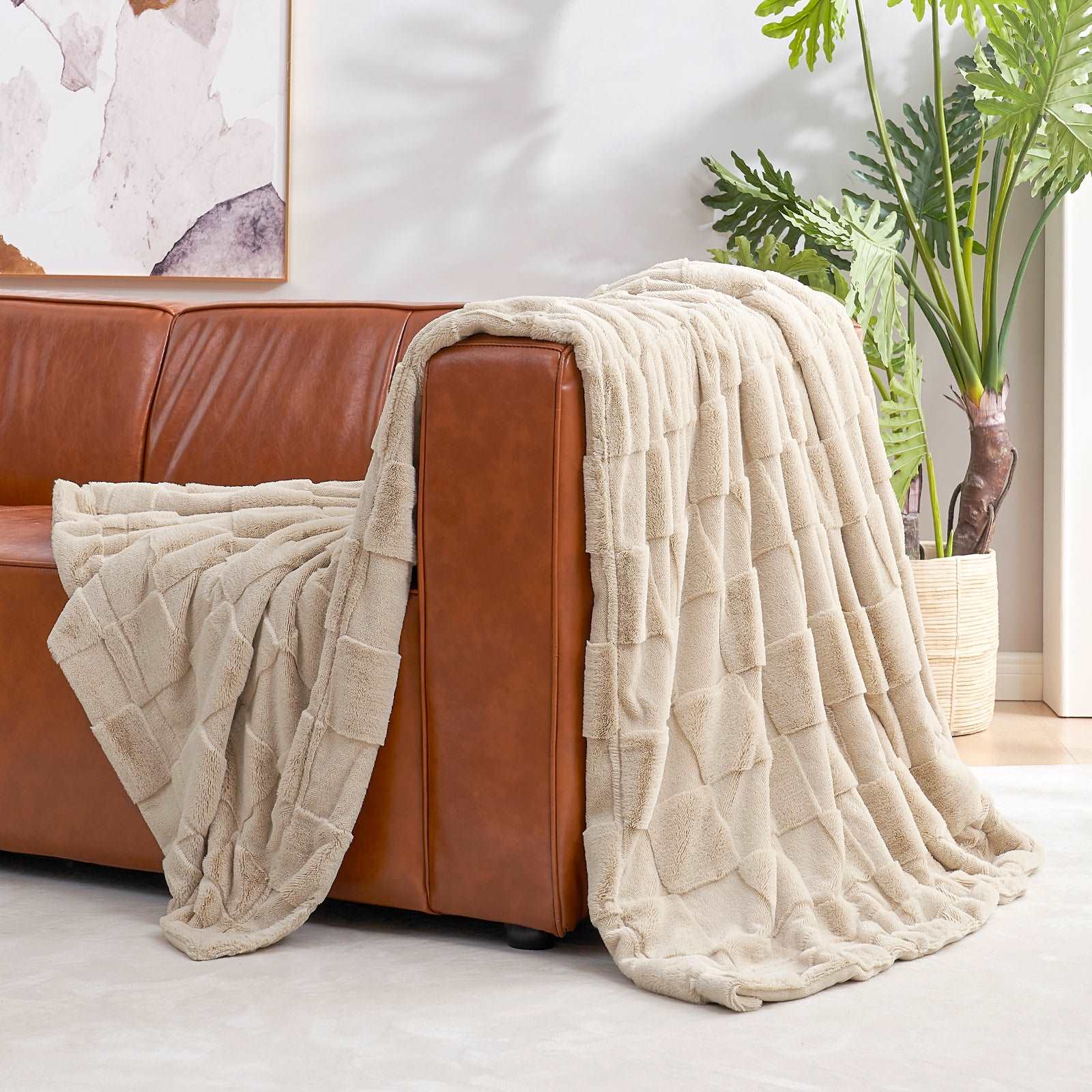 Checkerboard Faux Fur Throw