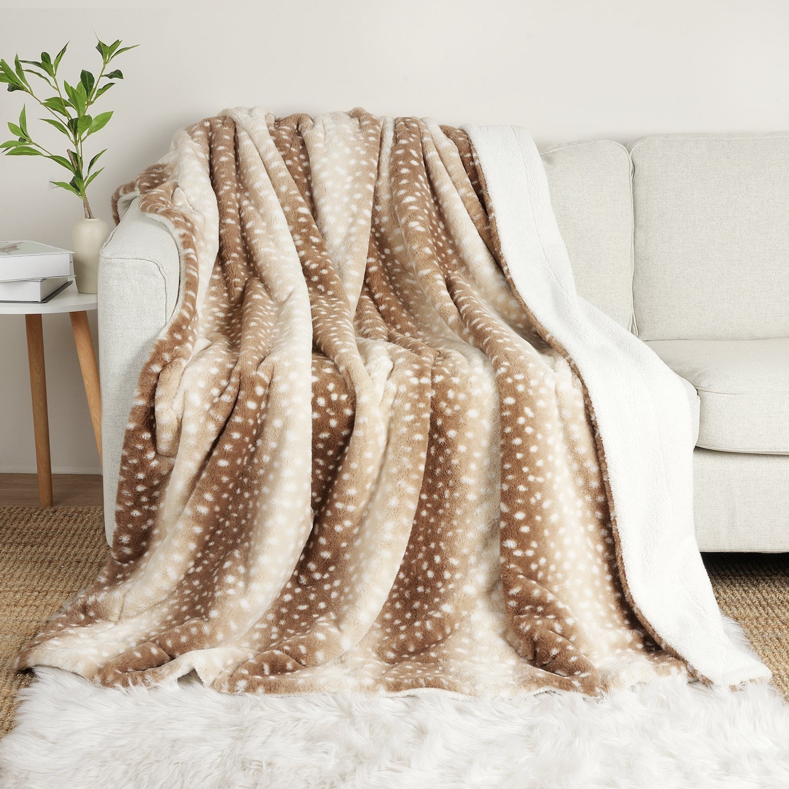 Deer Print Faux Fur Throw Main image