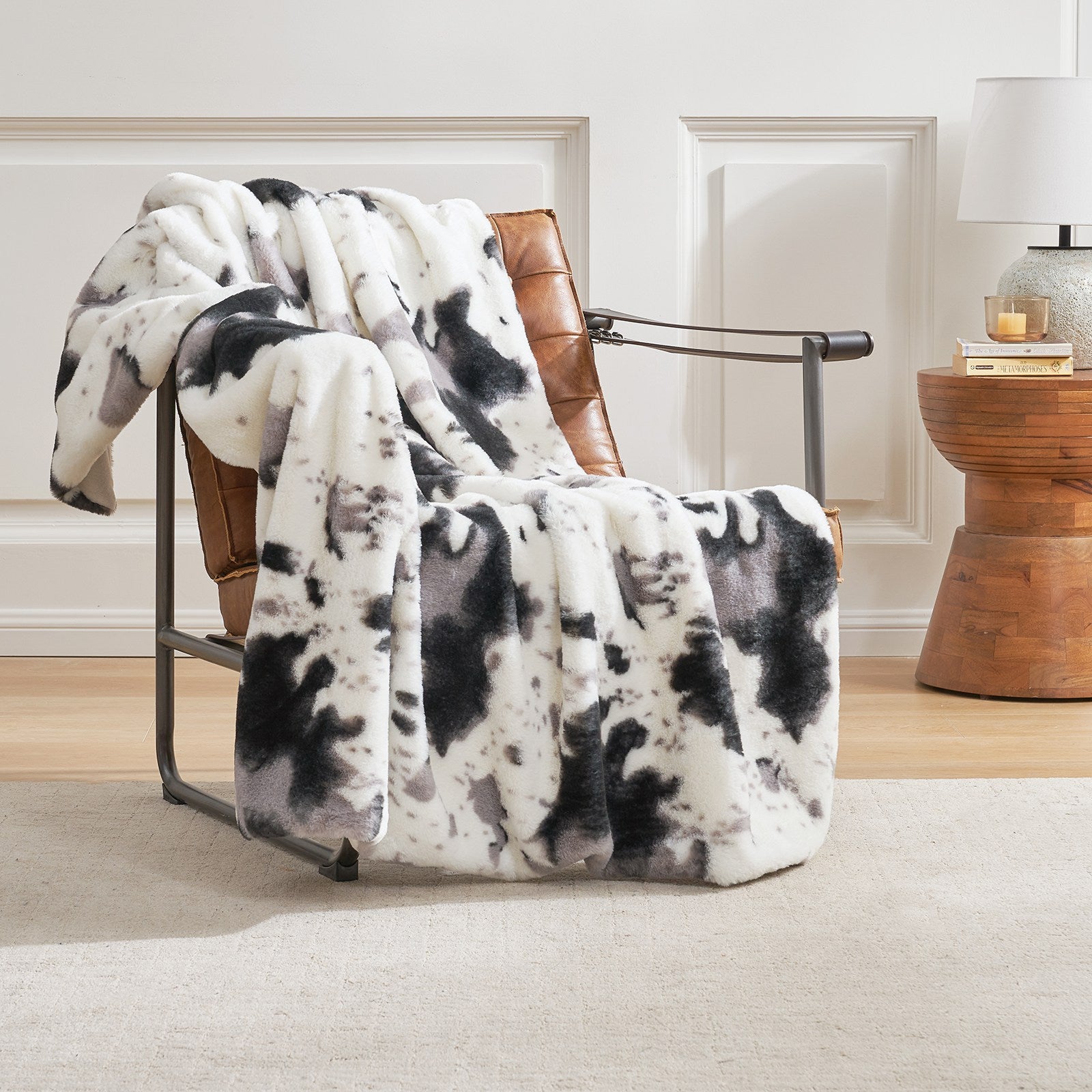 Cow Print Faux Fur Throw Main image