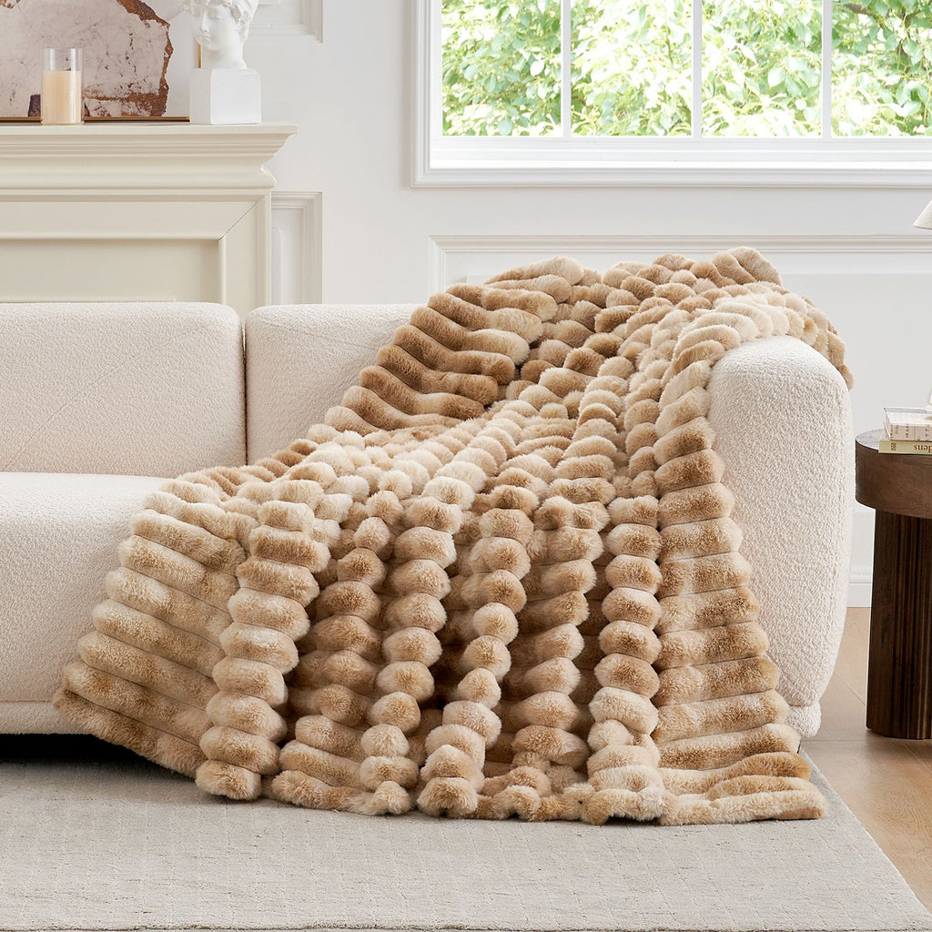 Striped Faux Fur Throw