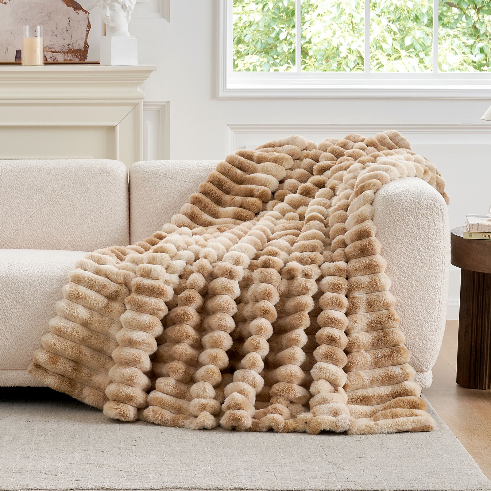 Striped Faux Fur Throw