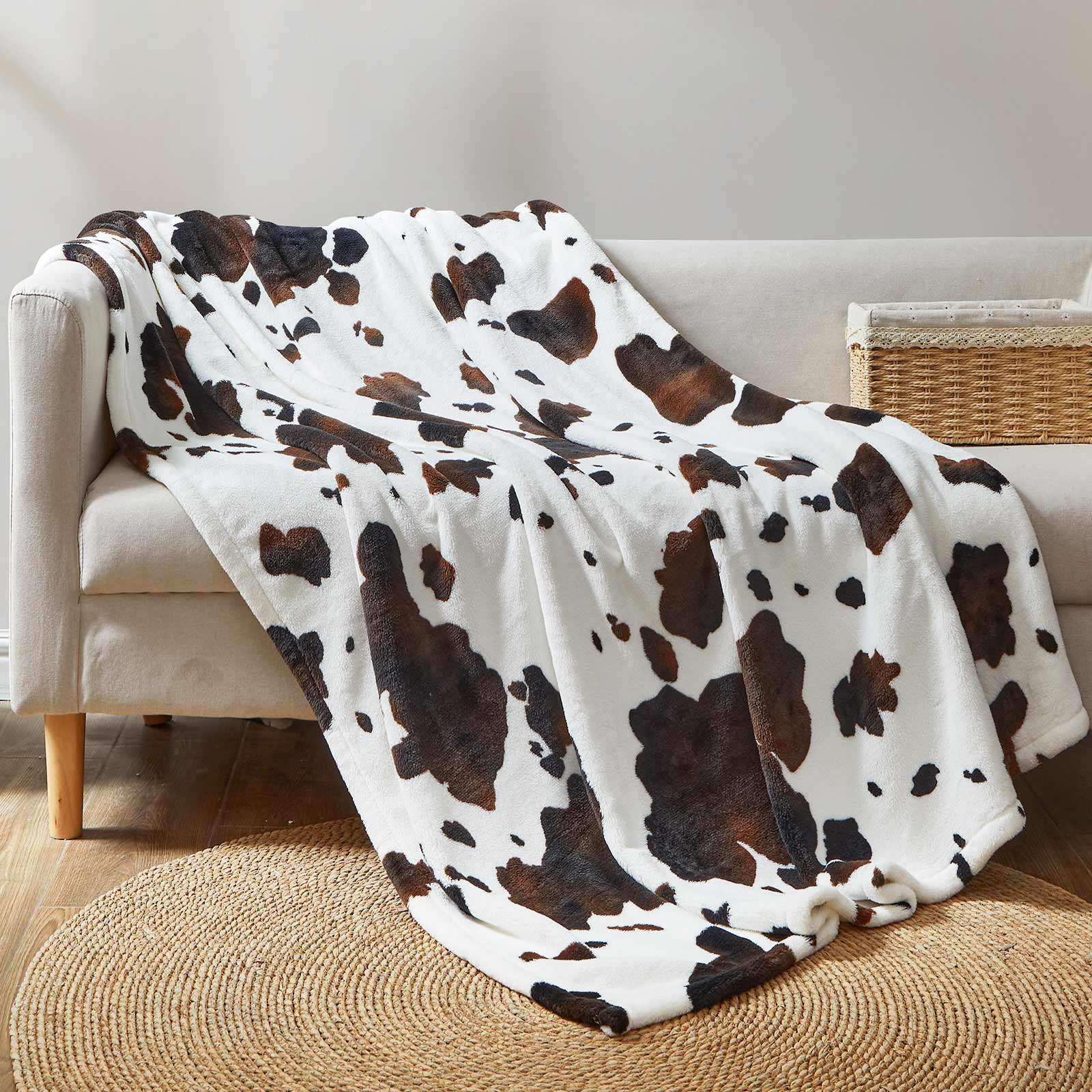 Cow Print Plush Throw