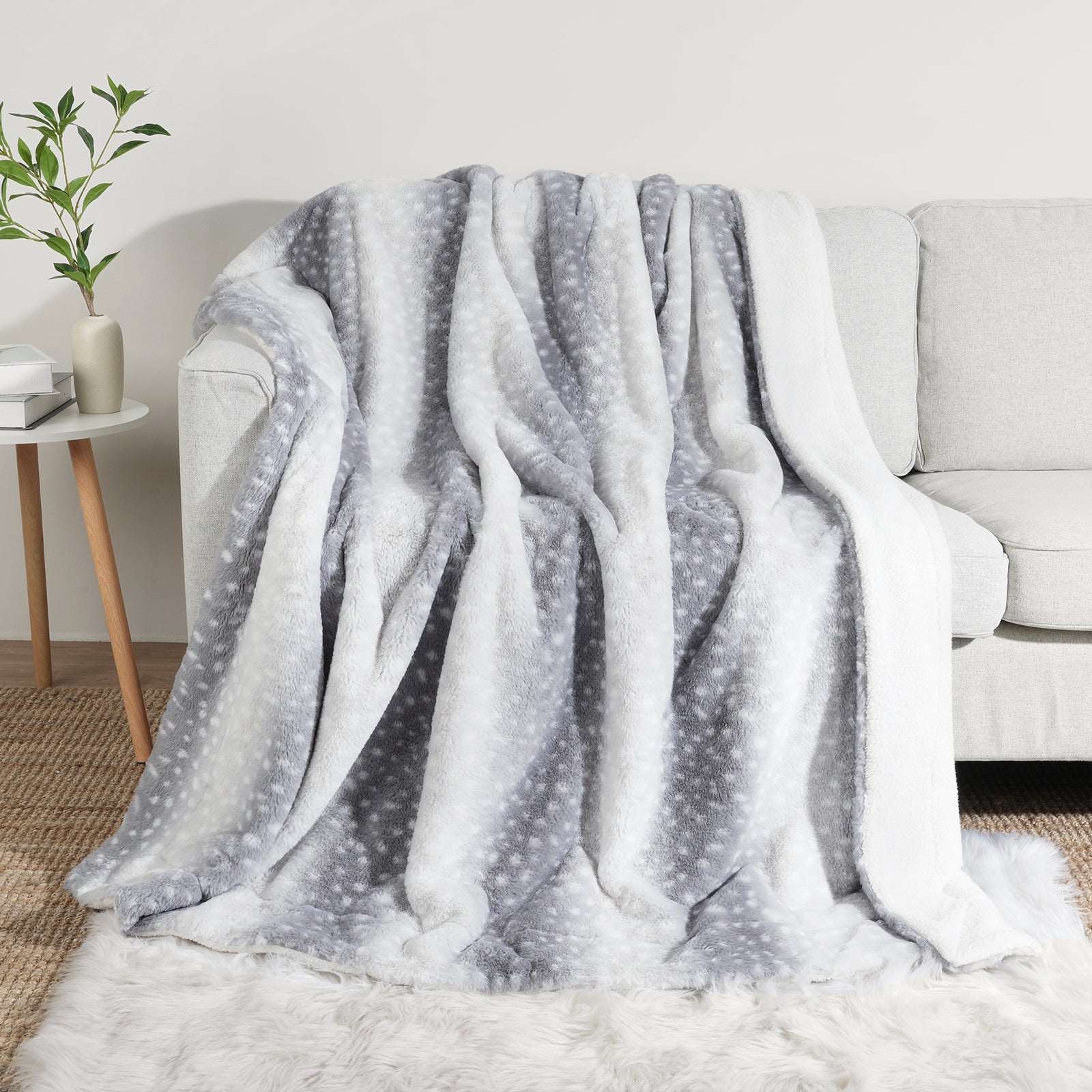 Deer Print Faux Fur Throw