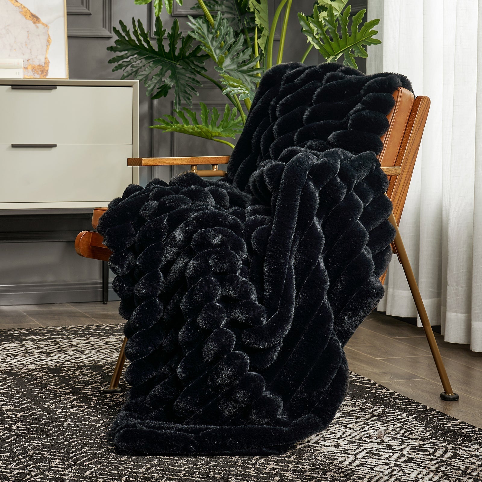 Striped Faux Fur Throw