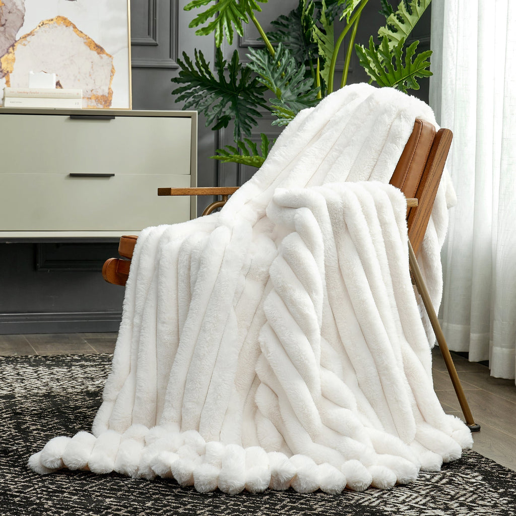 Striped Faux Fur Throw