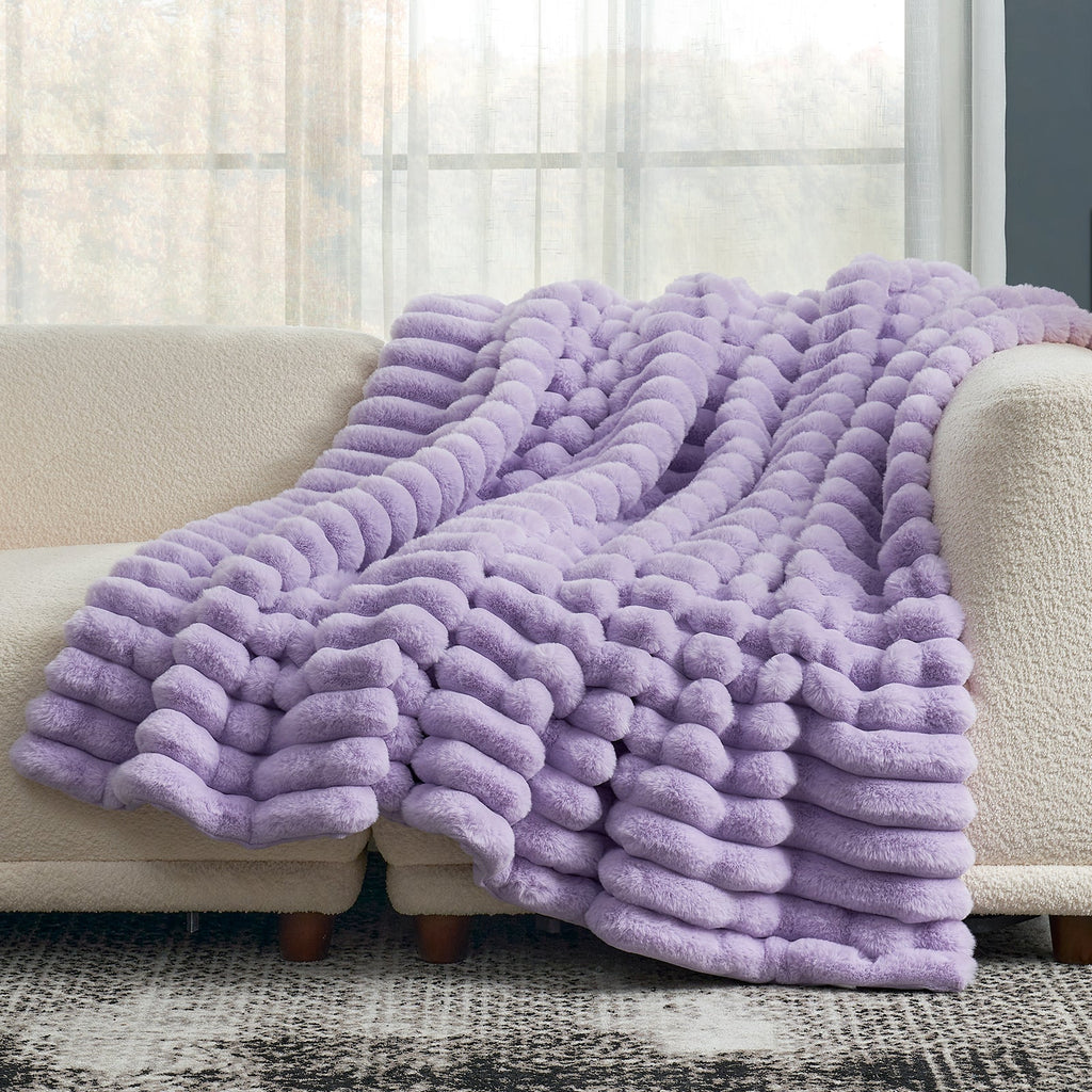 Striped Faux Fur Throw