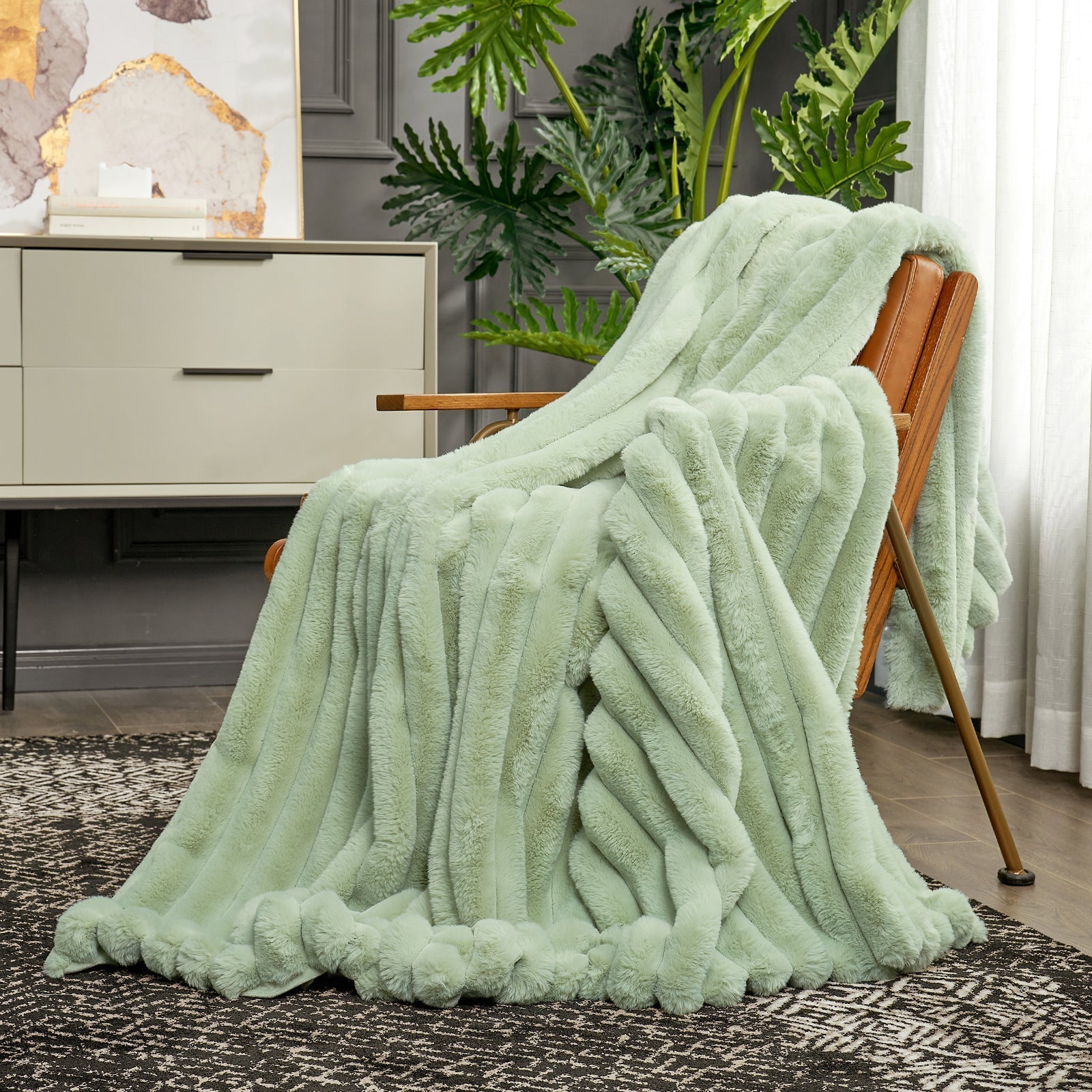 Striped Faux Fur Throw