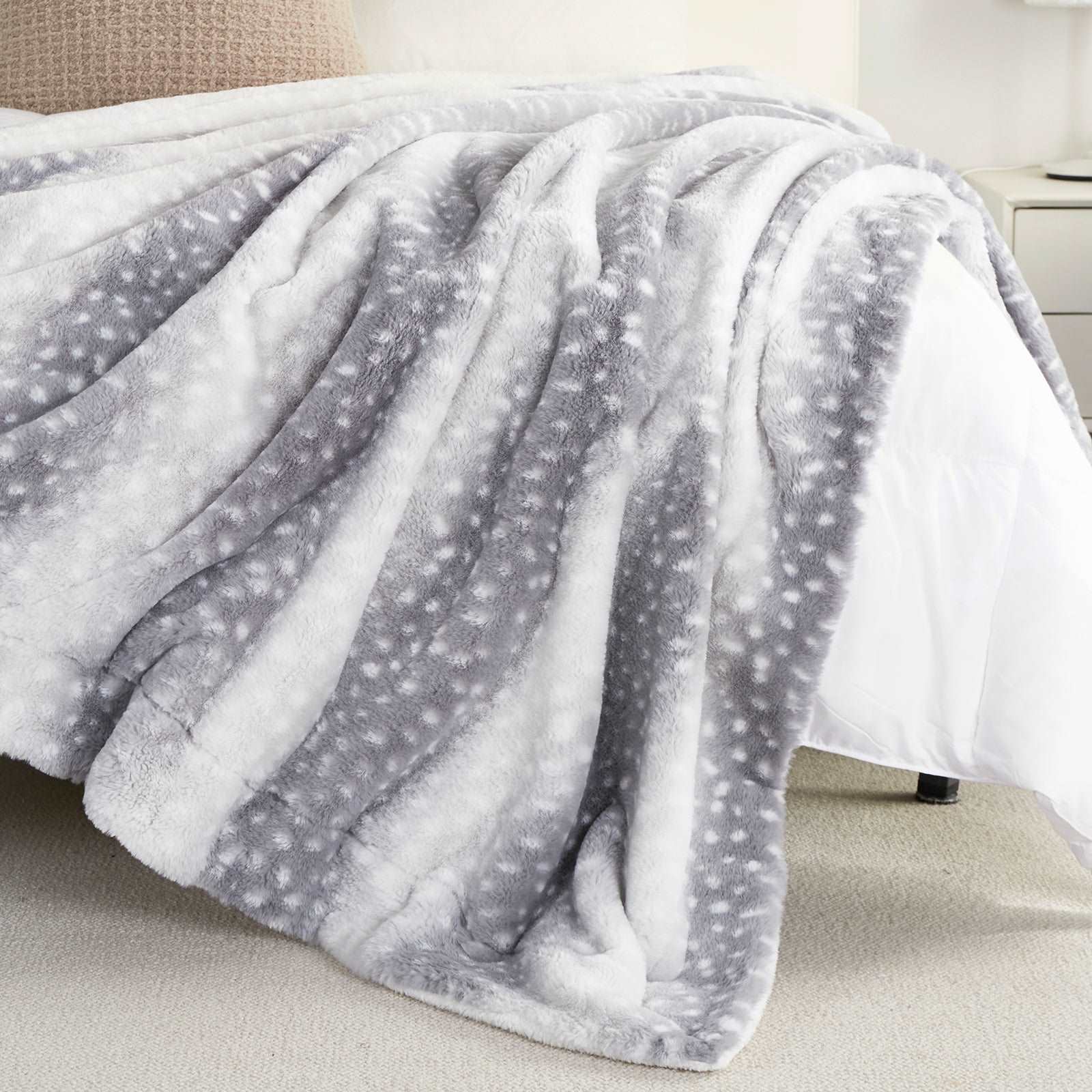 Deer Print Faux Fur Throw