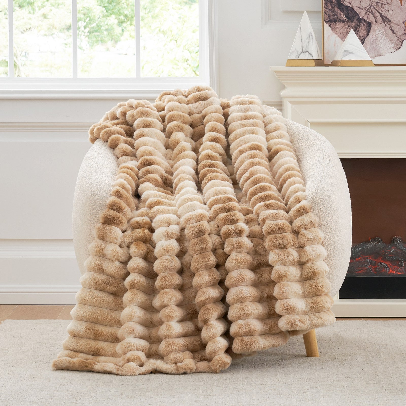 Striped Faux Fur Throw Main image