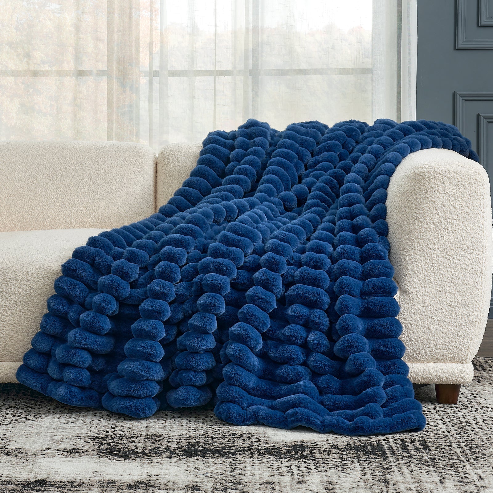Striped Faux Fur Throw