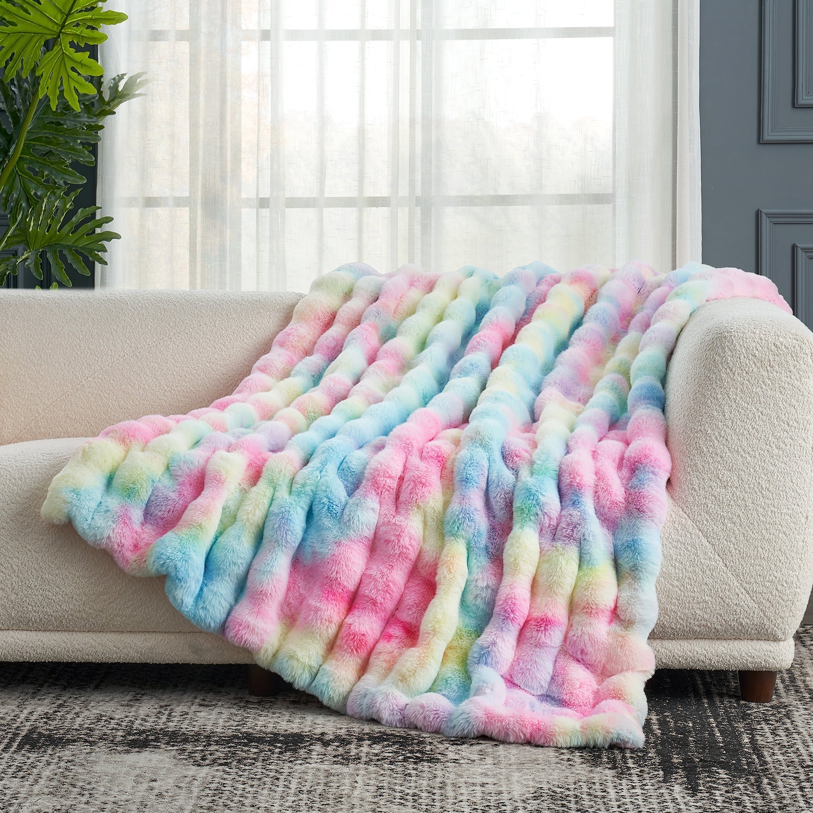 Bubble Tie-Dye Faux Fur Throw