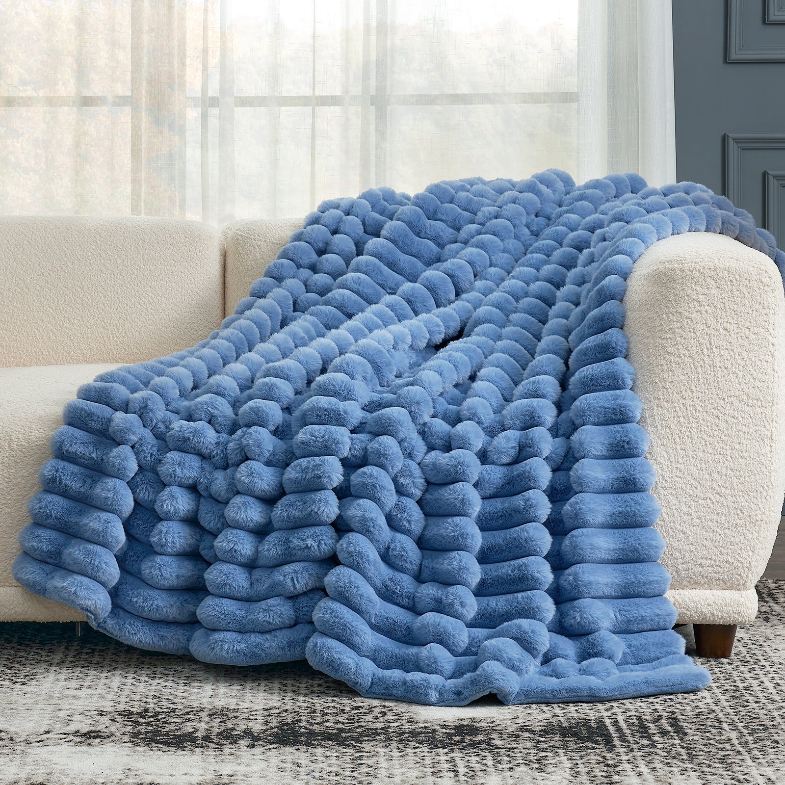 Striped Faux Fur Throw