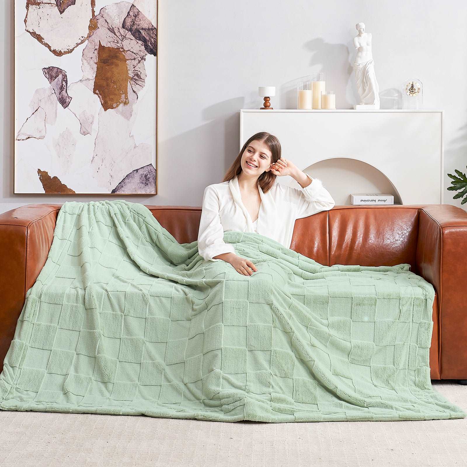 Checkerboard Faux Fur Throw