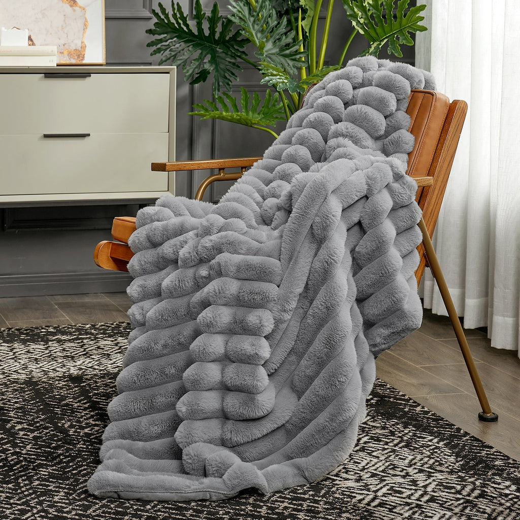Striped Faux Fur Throw