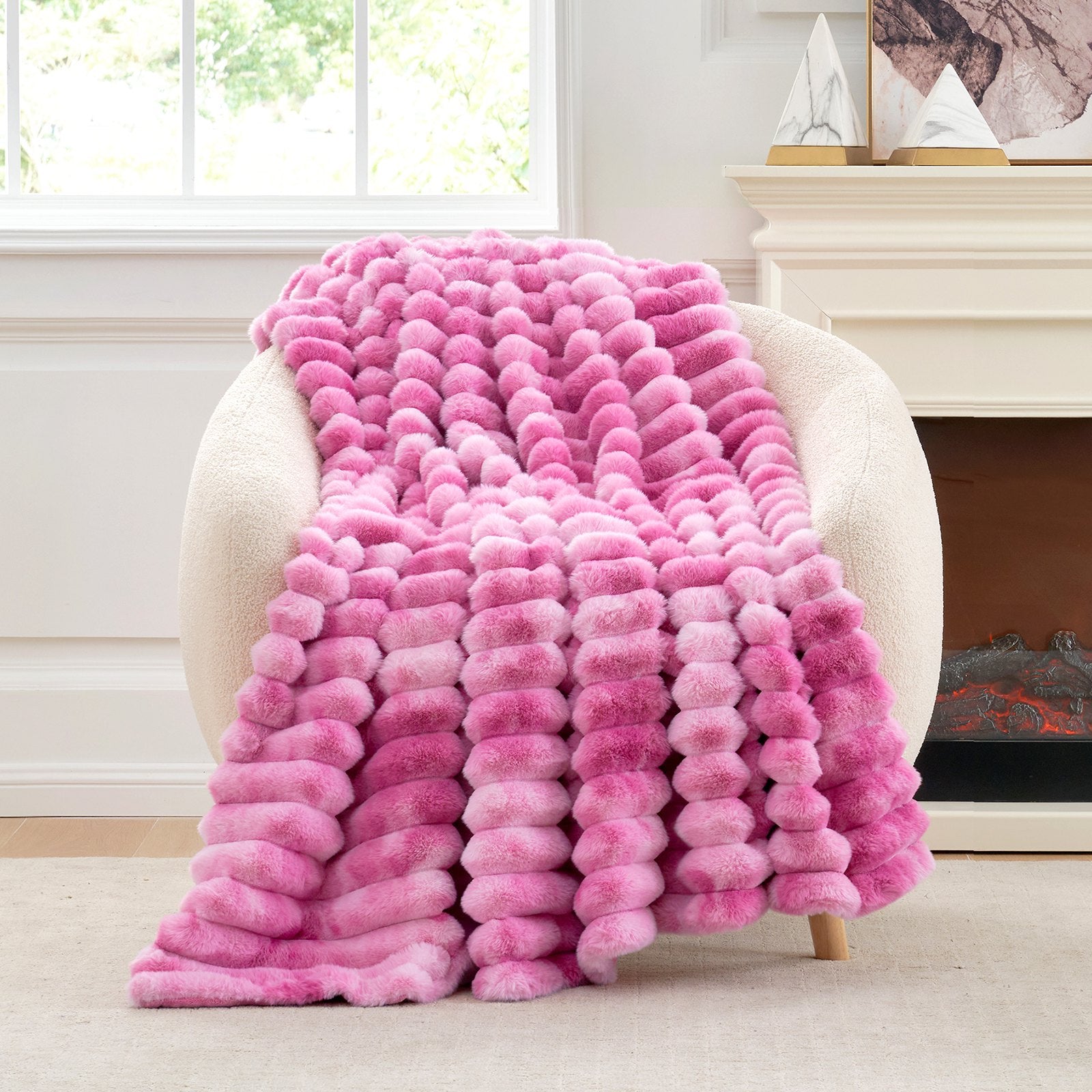 Striped Faux Fur Throw