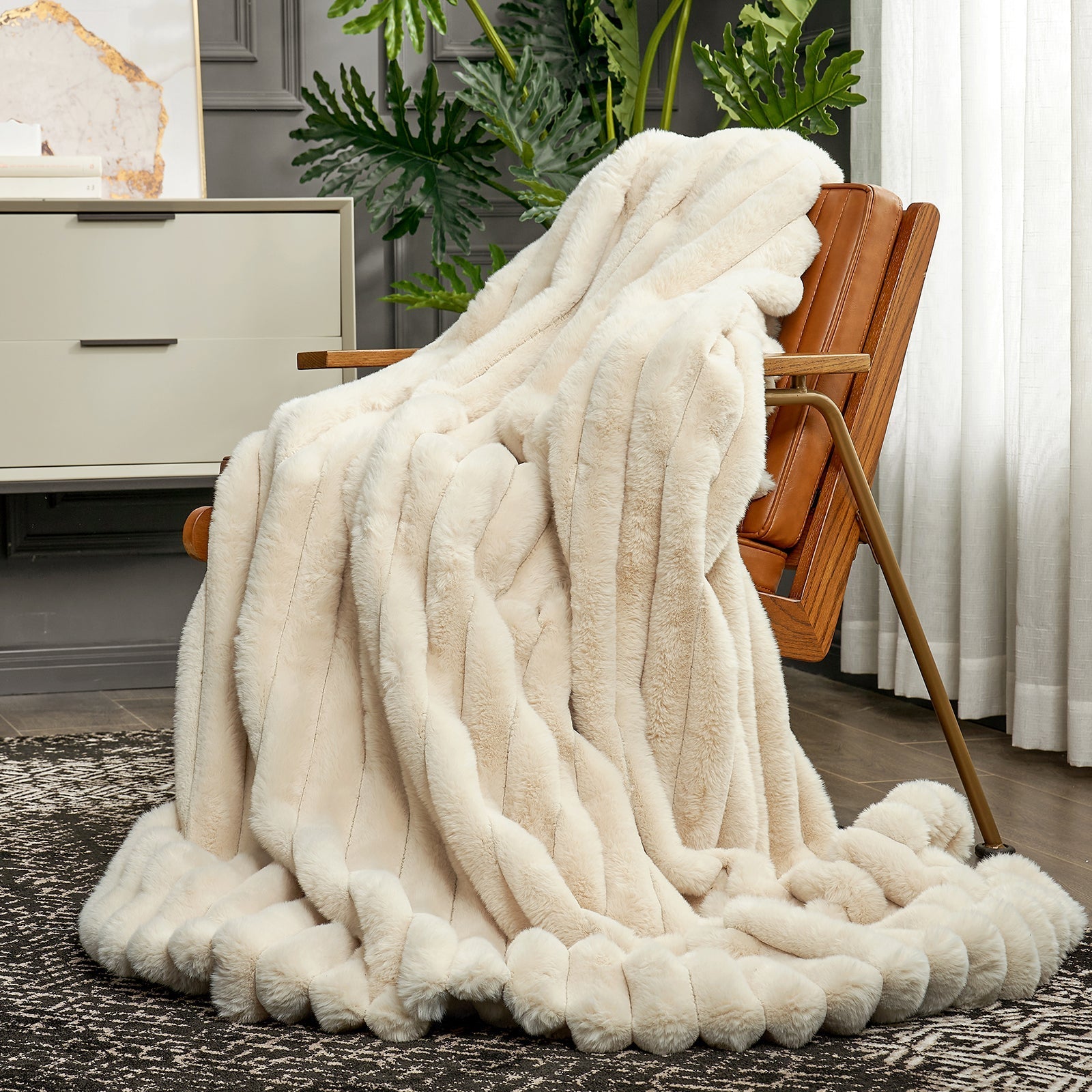 Striped Faux Fur Throw