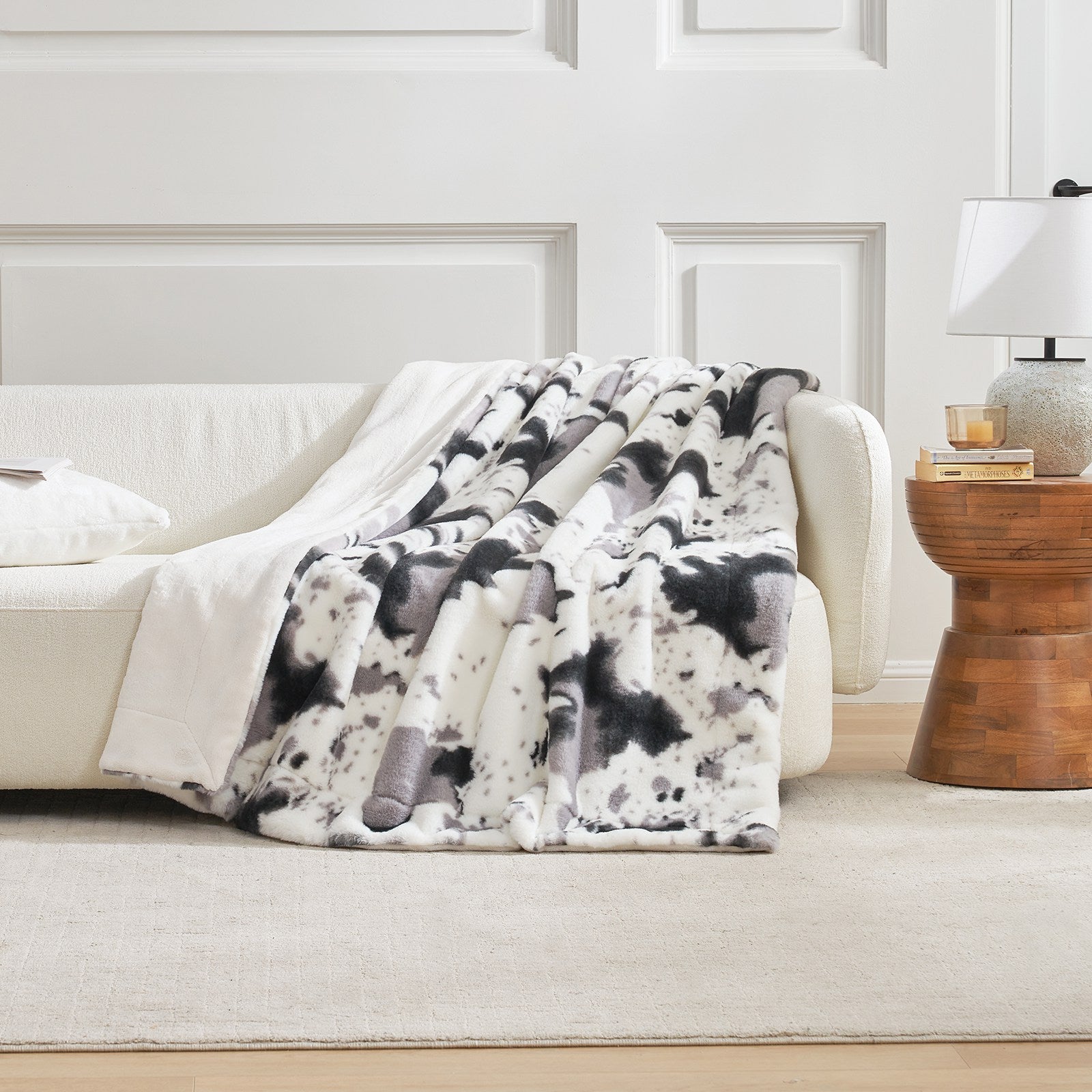 Cow Print Faux Fur Throw