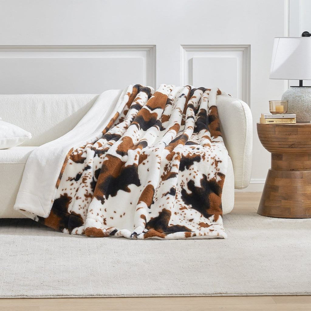 Cow Print Faux Fur Throw