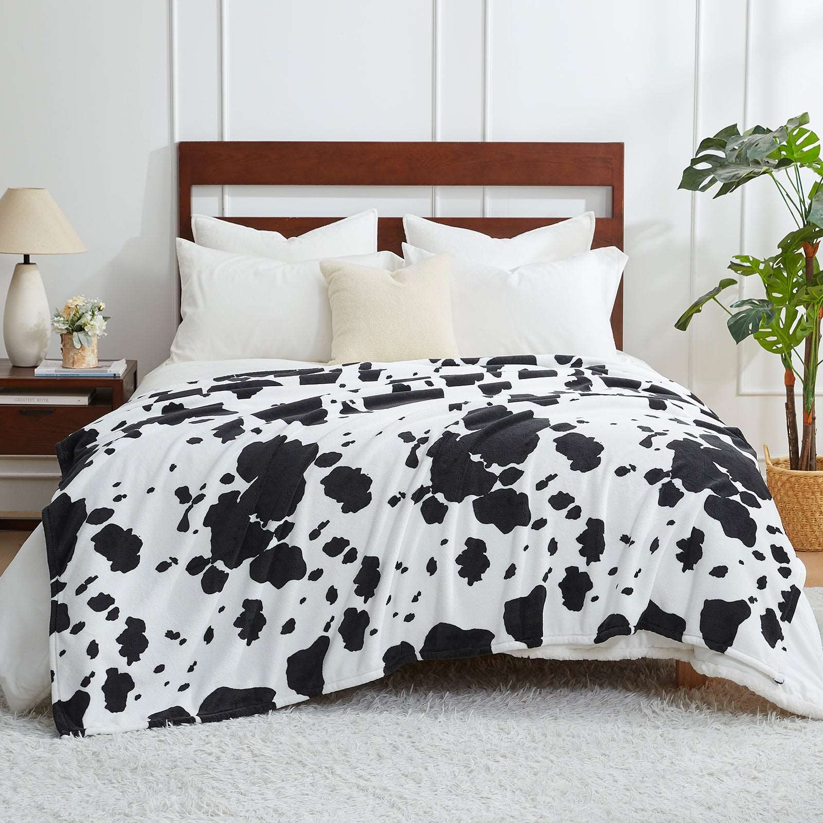 Cow Print Plush Throw