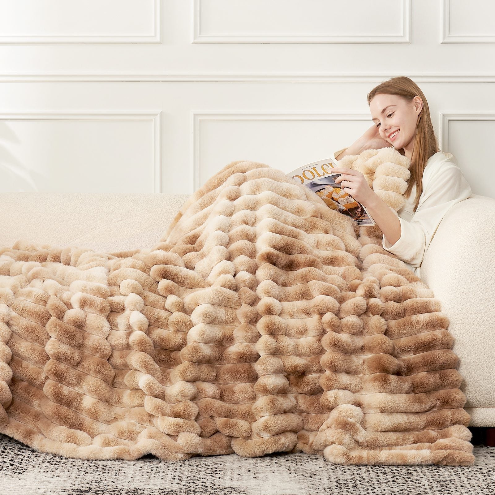 Striped Faux Fur Throw Secondary image