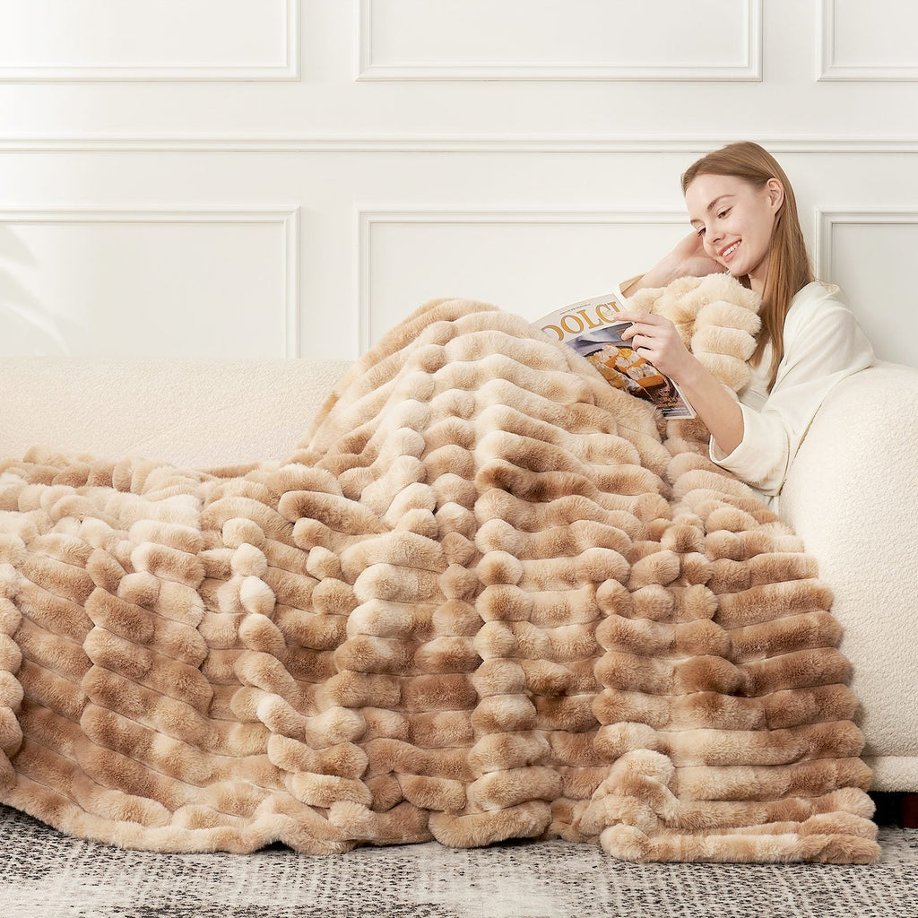 Striped Faux Fur Throw