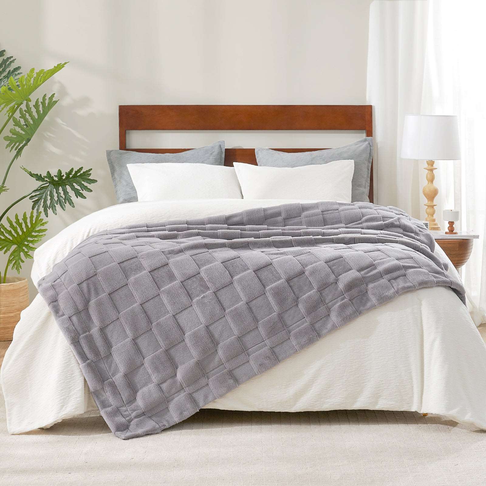 Checkerboard Faux Fur Throw