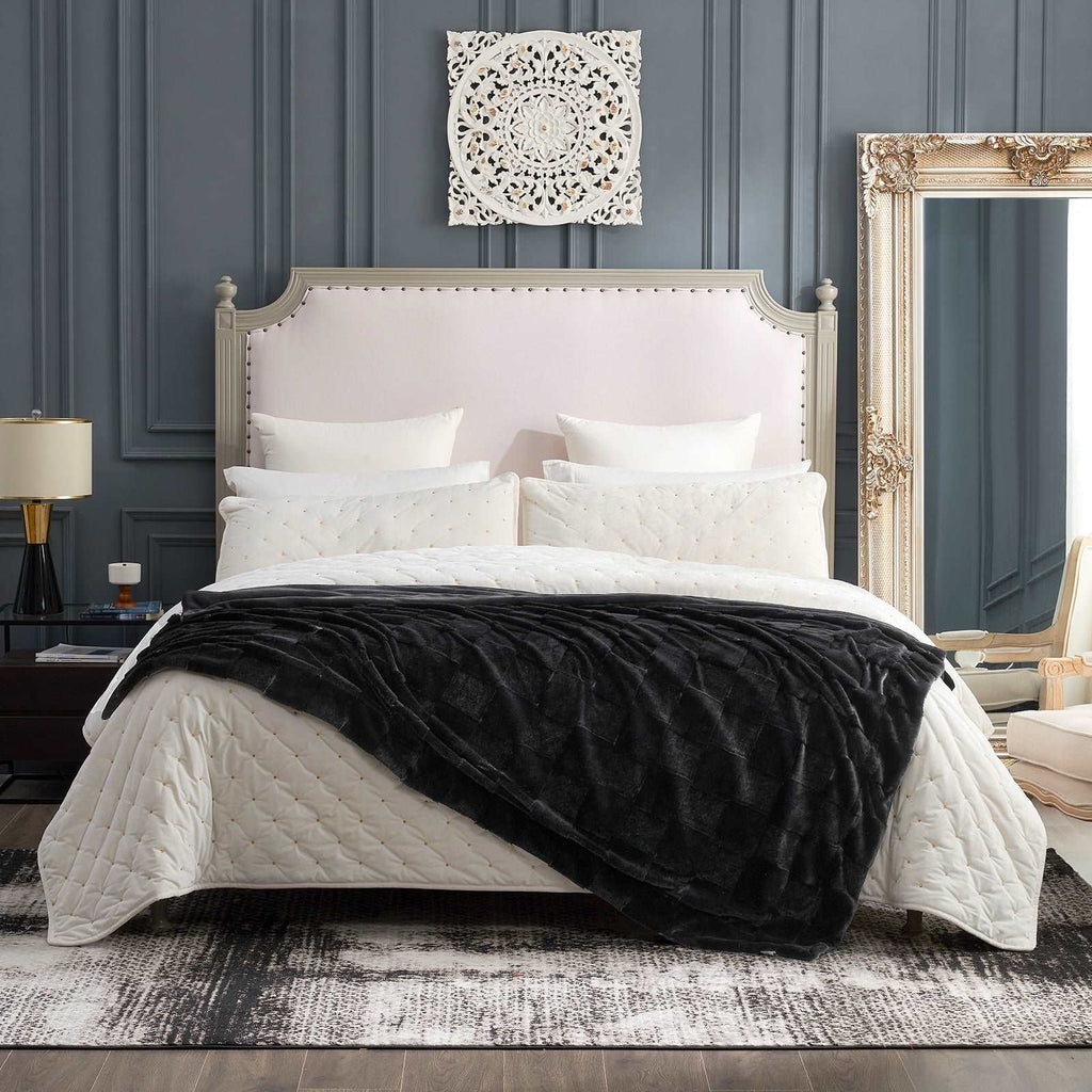 Checkerboard Faux Fur Throw