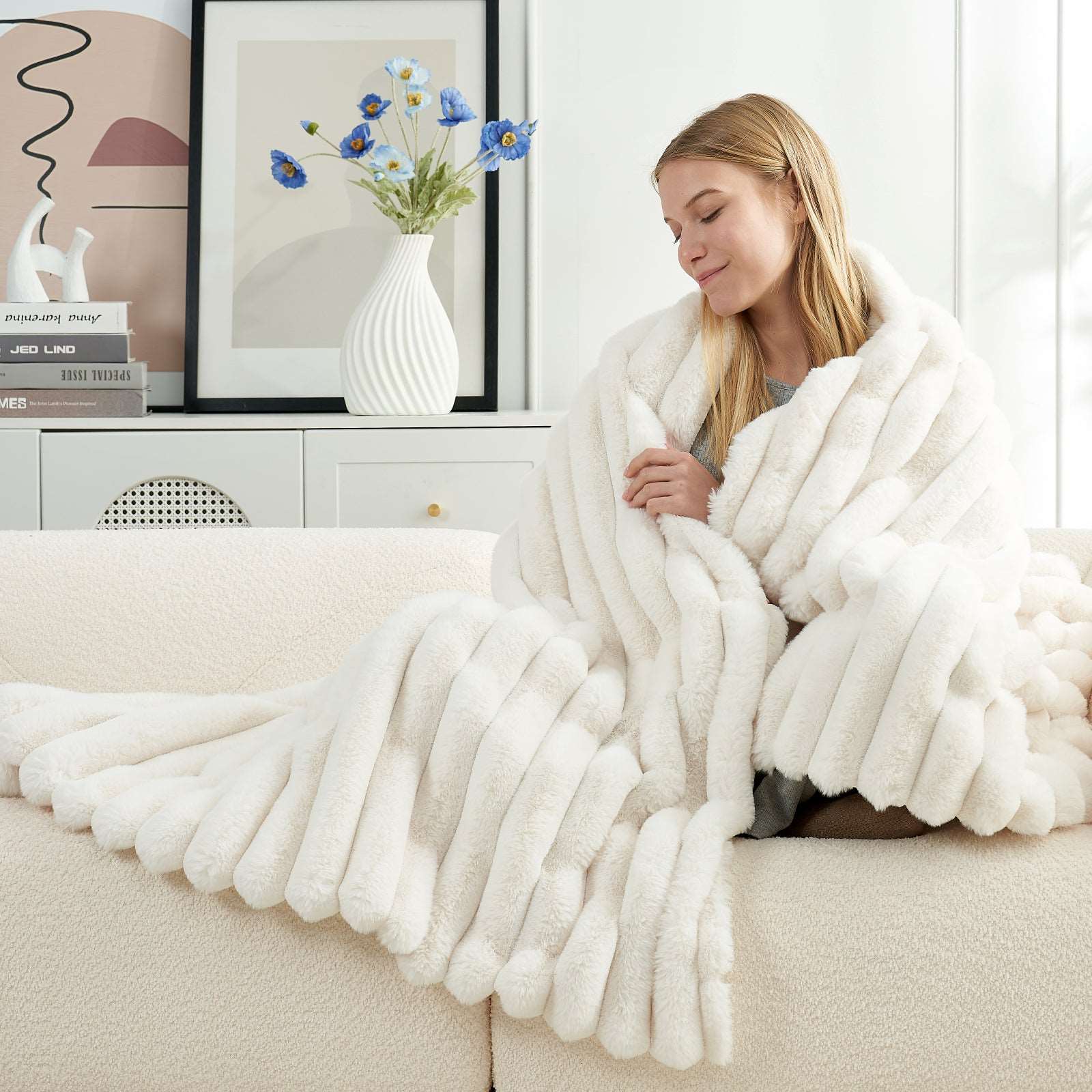 Striped Faux Fur Throw