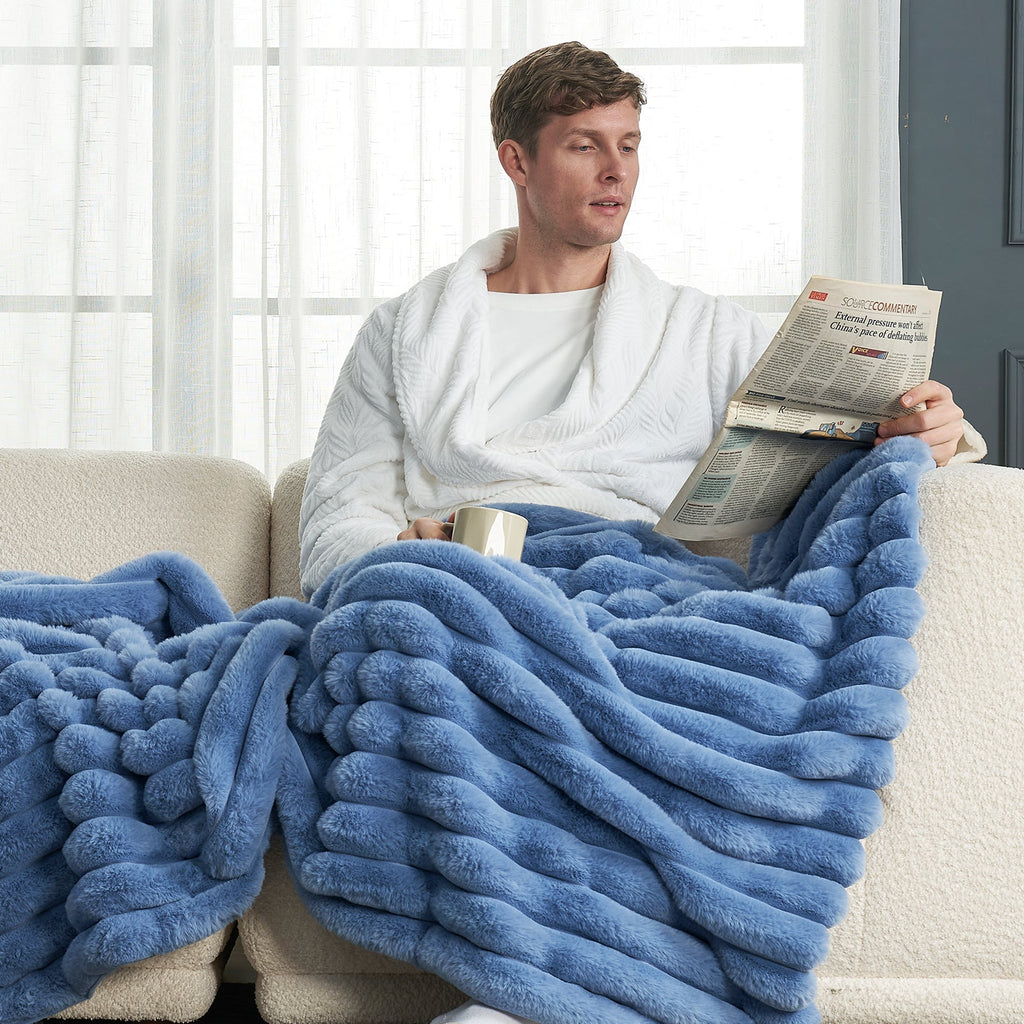 Striped Faux Fur Throw