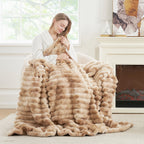 Striped Faux Fur Throw