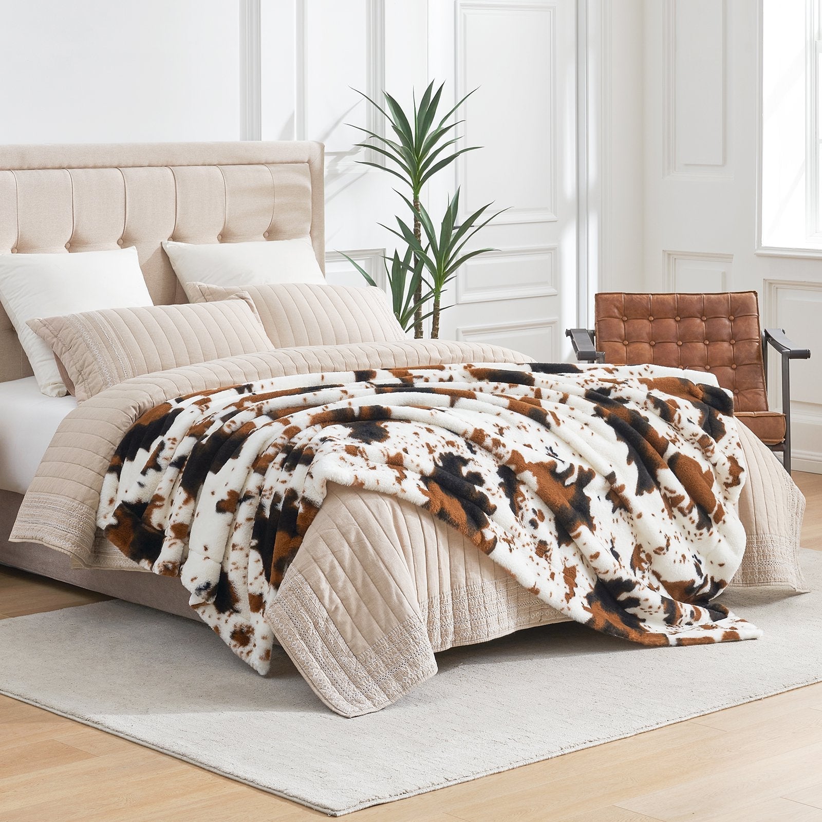 Cow Print Faux Fur Throw