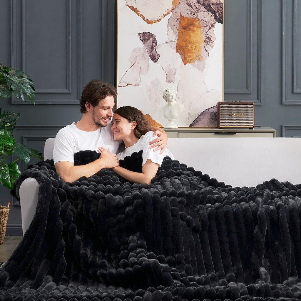 Striped Faux Fur Throw