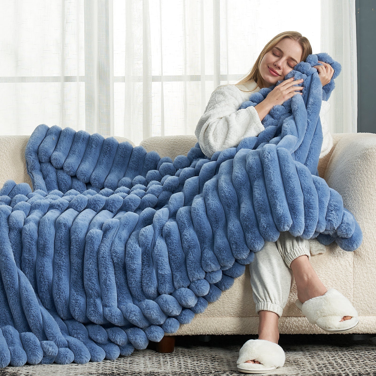 Striped Faux Fur Throw