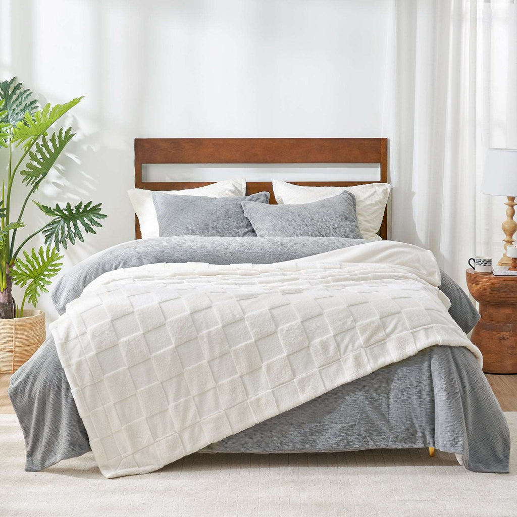Checkerboard Faux Fur Throw