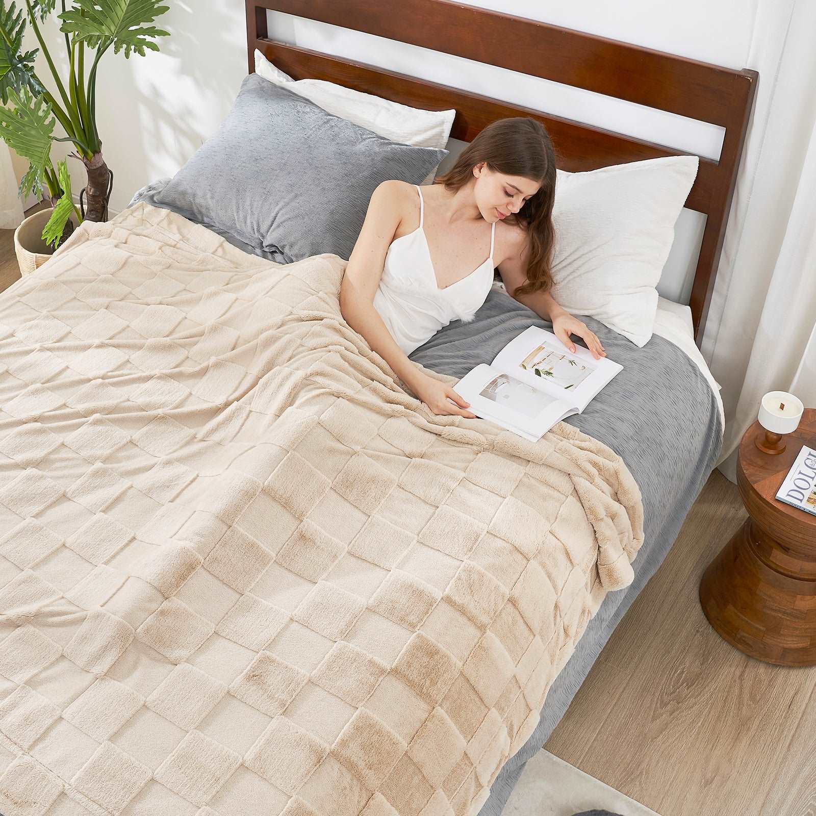 Checkerboard Faux Fur Throw