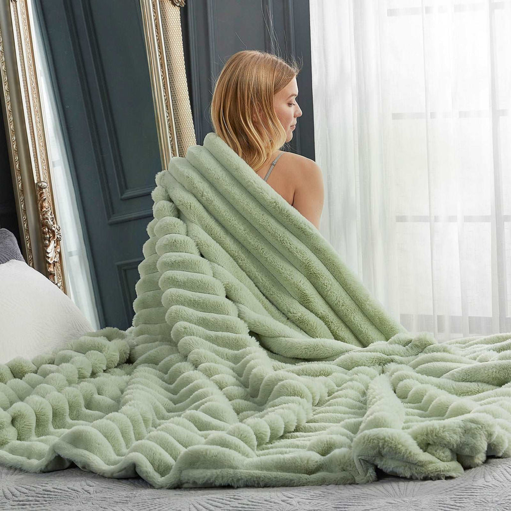 Striped Faux Fur Throw