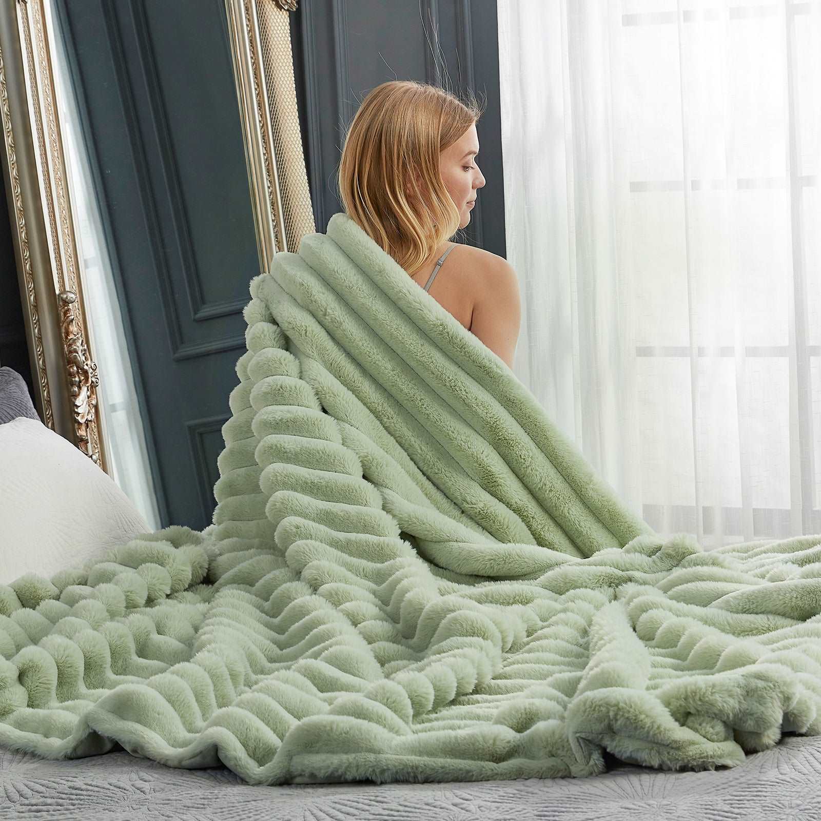 Striped Faux Fur Throw