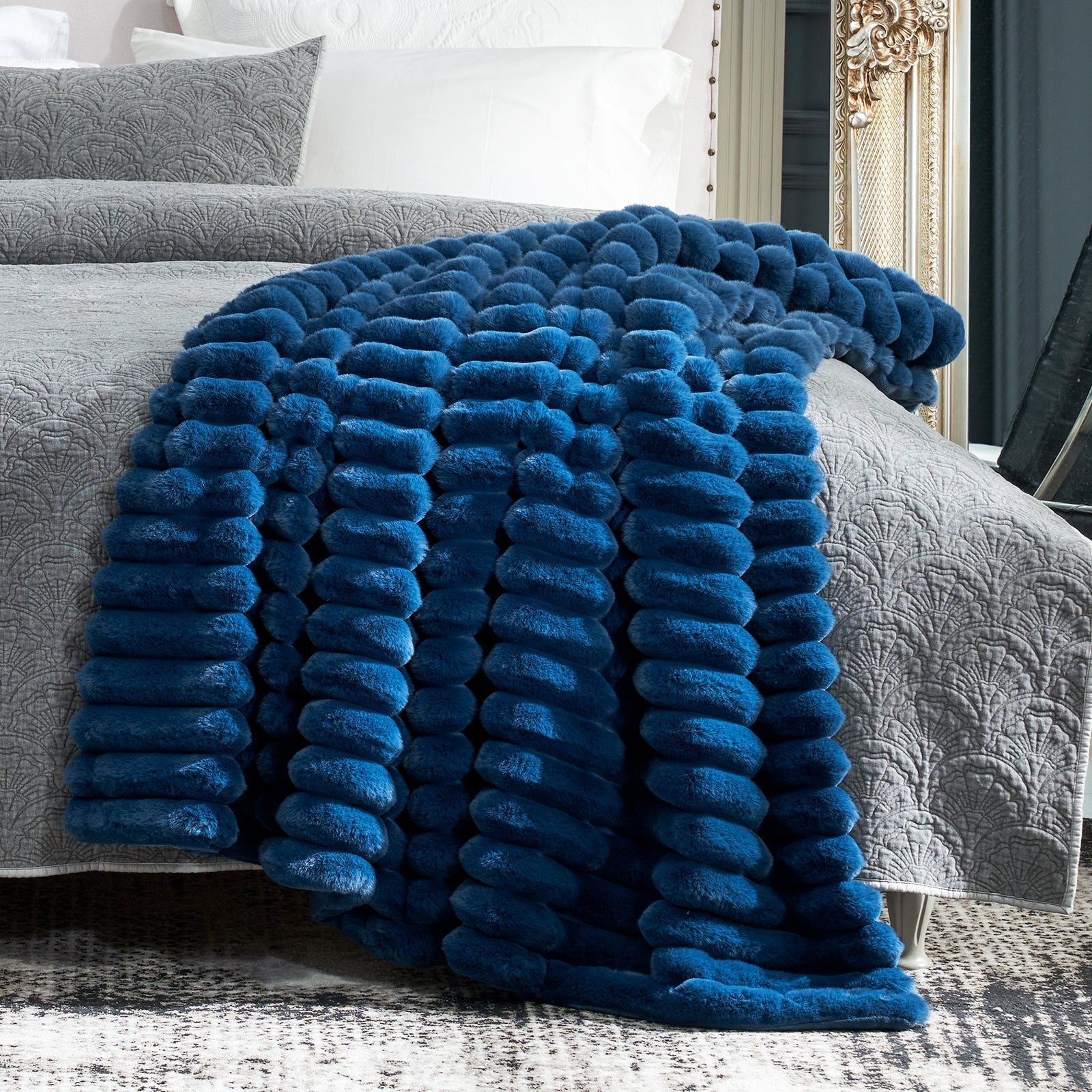 Striped Faux Fur Throw
