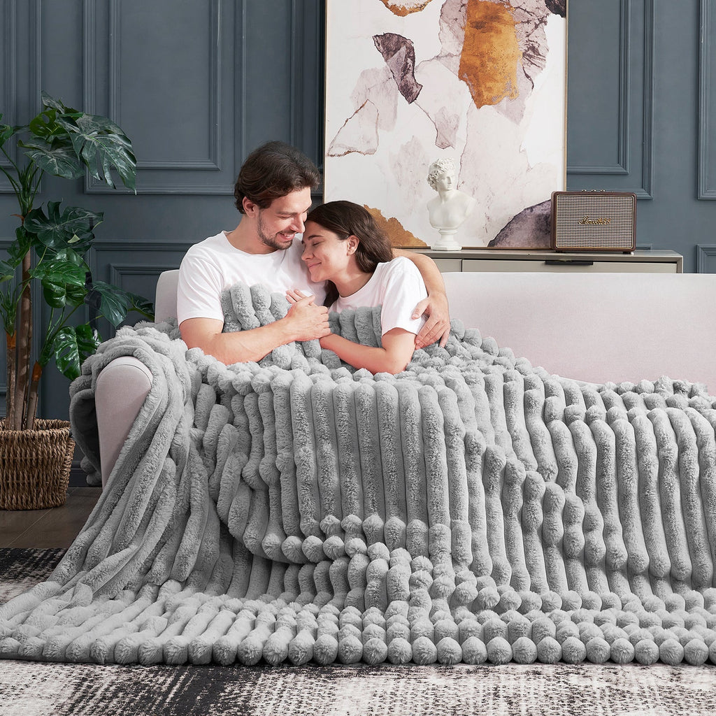 Striped Faux Fur Throw
