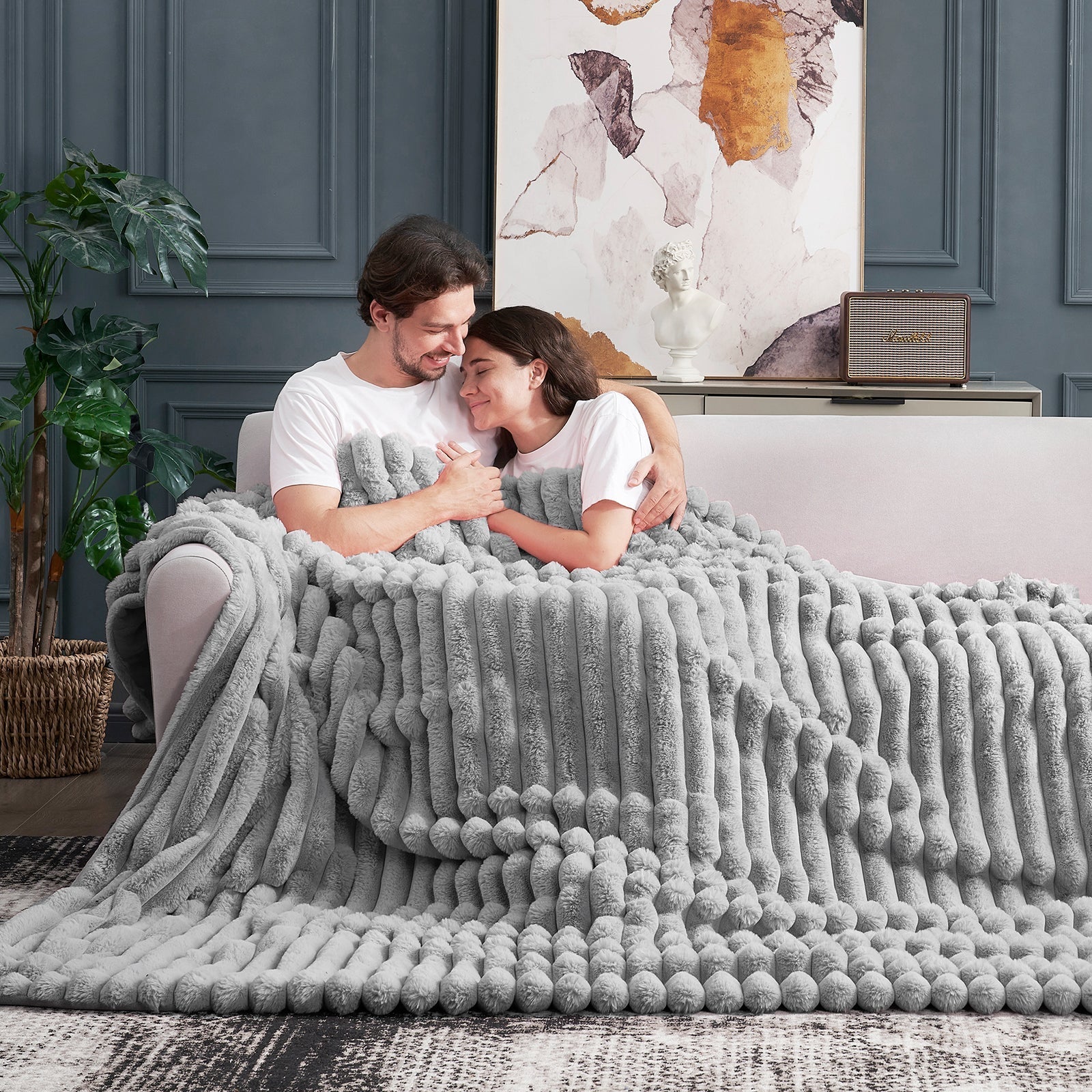 Striped Faux Fur Throw