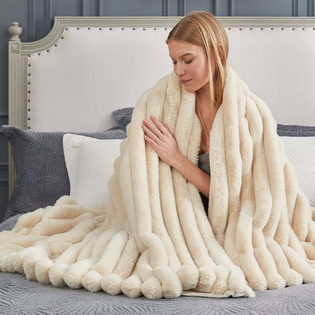 Striped Faux Fur Throw