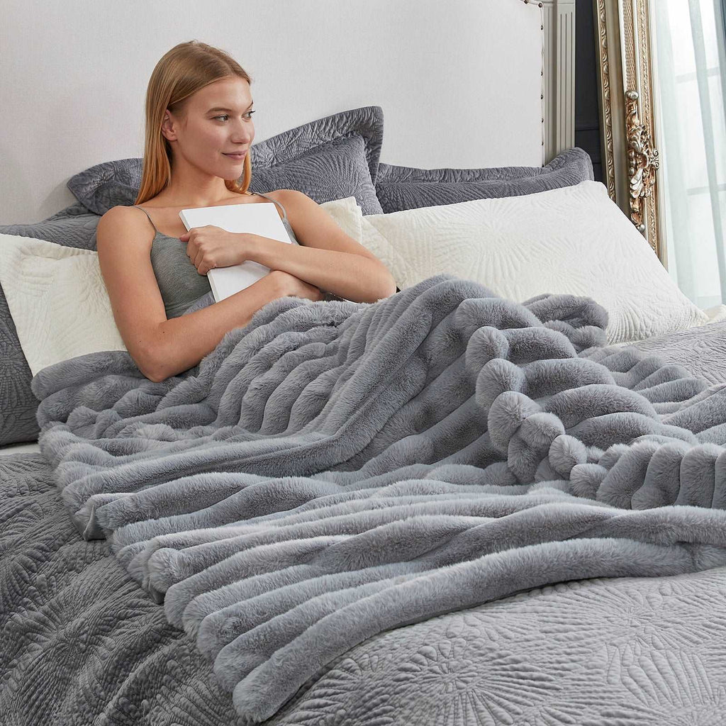 Striped Faux Fur Throw