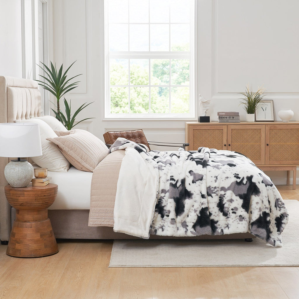 Cow Print Faux Fur Throw