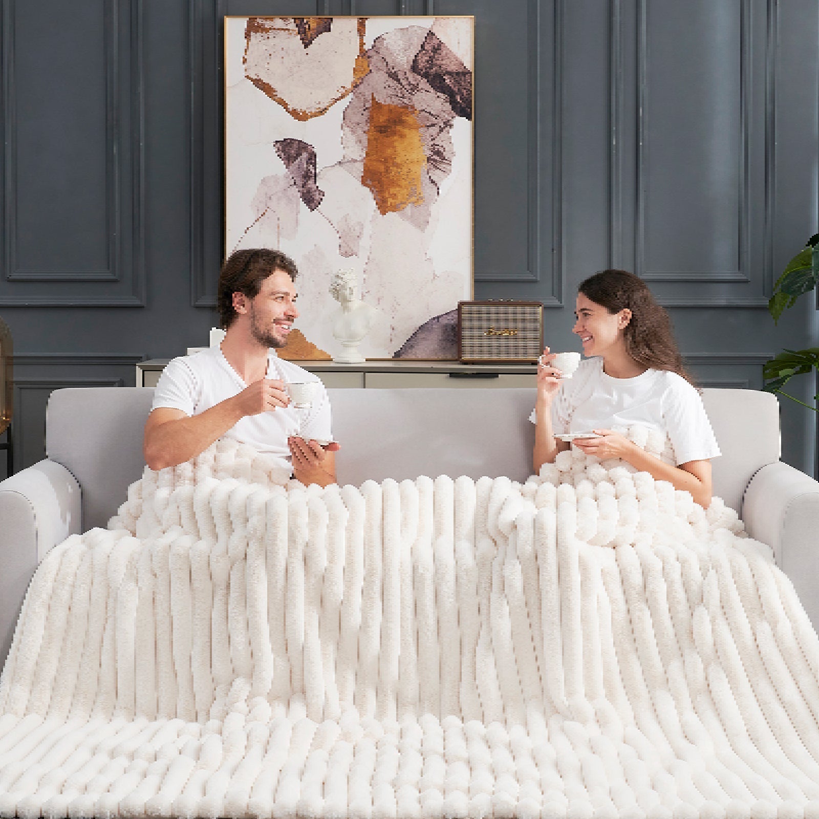 Striped Faux Fur Throw