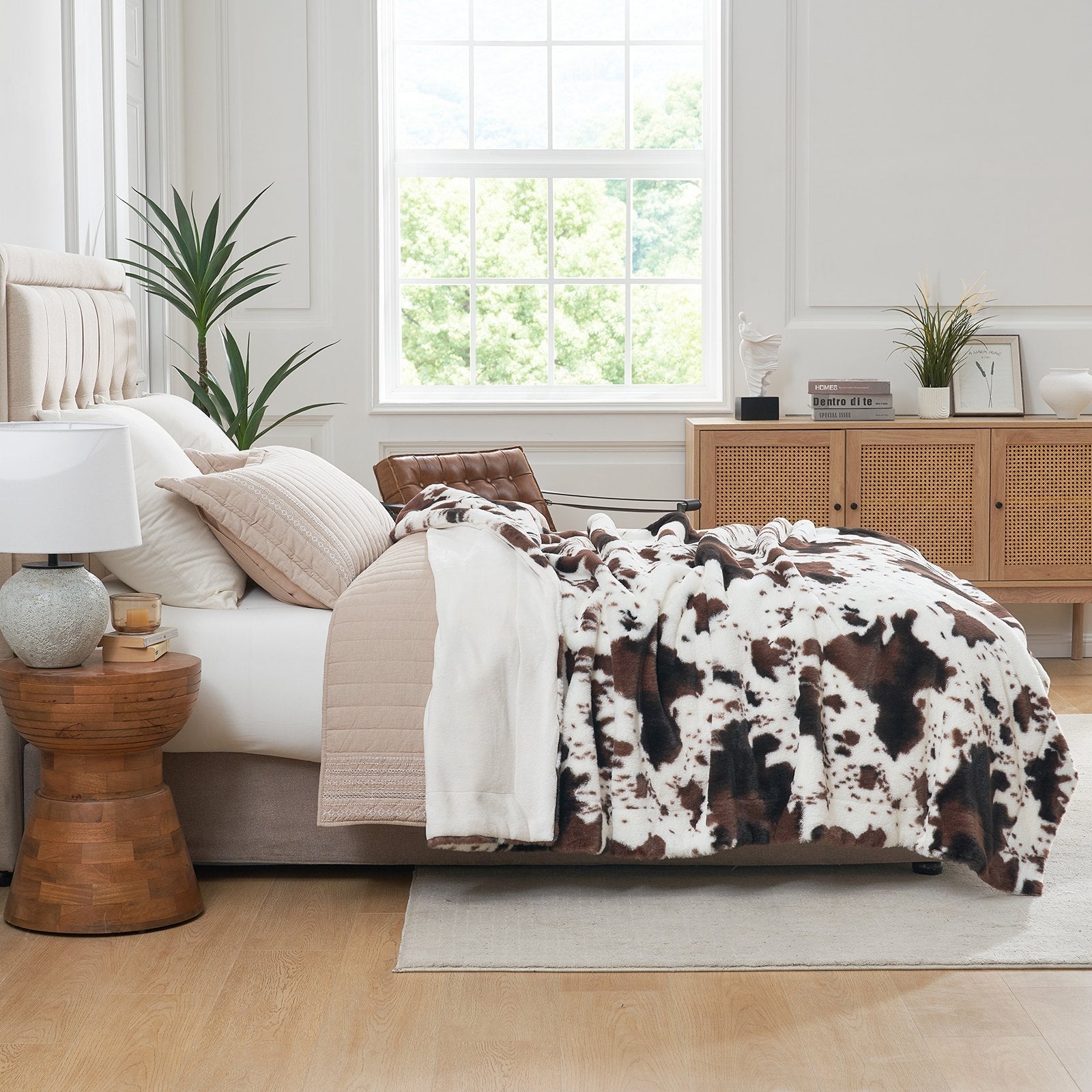 Cow Print Faux Fur Throw